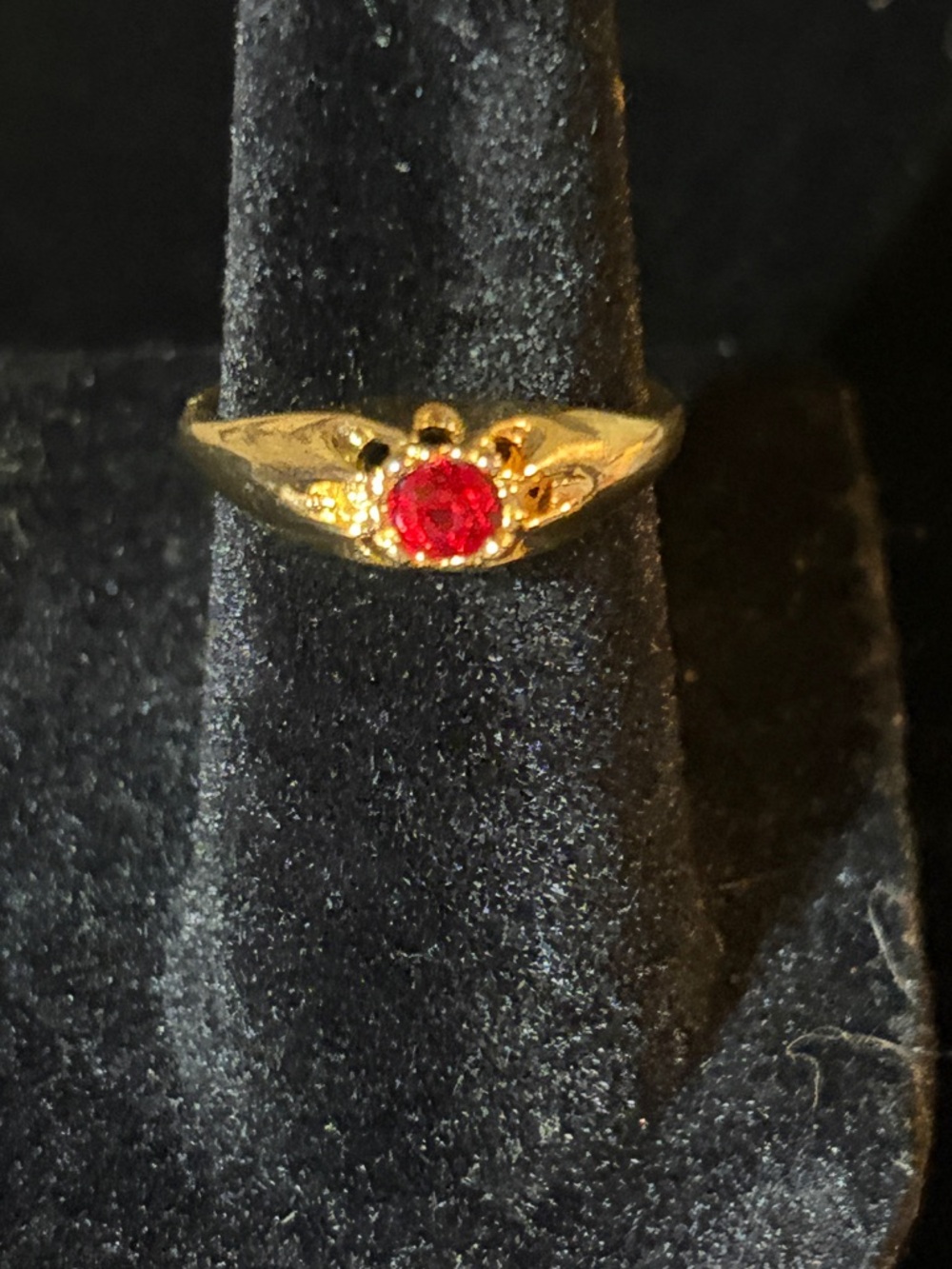 Vintage Inspired Gold Tone Ring with Red Center Stone